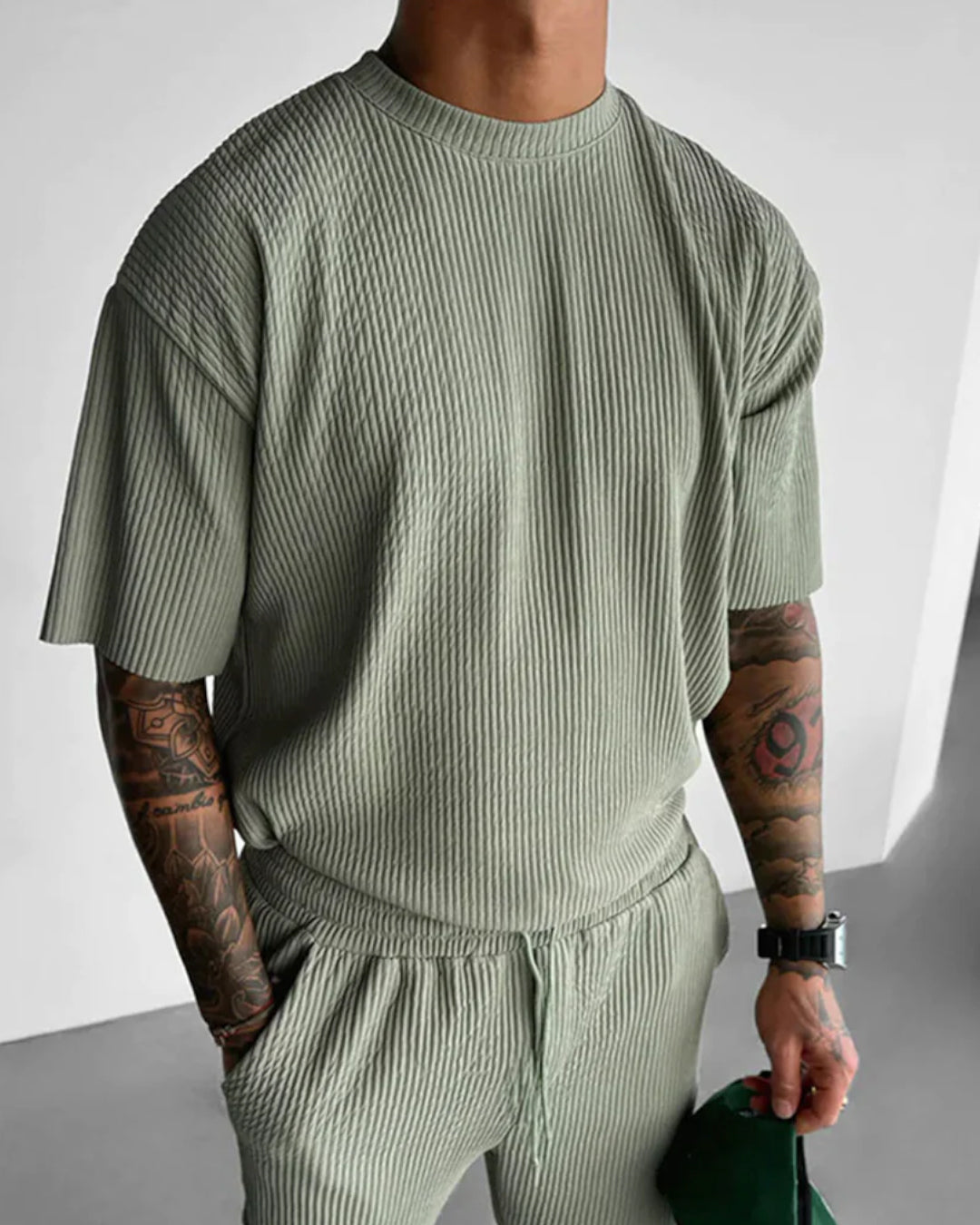 OVERSIZE RIBBED T-SHIRT - TEA GREEN