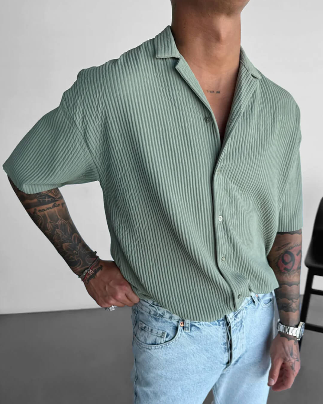 OVERSIZE RIBBED SHIRT - TEA GREEN