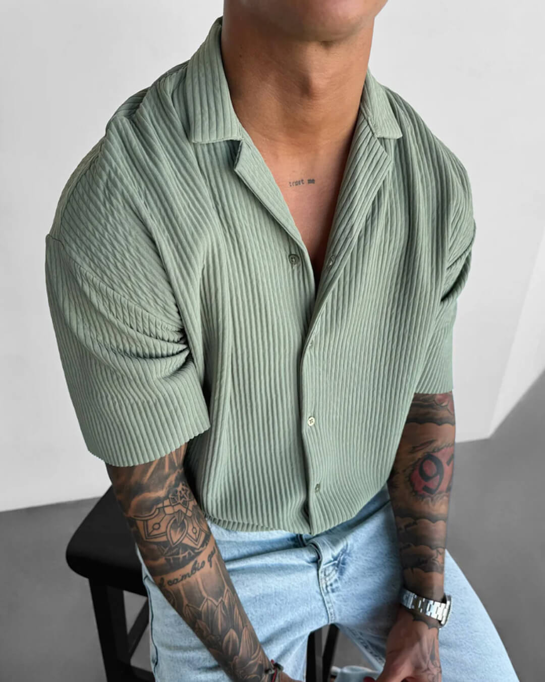 OVERSIZE RIBBED SHIRT - TEA GREEN