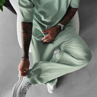 Oversized Quarter Sleeve  O Neck T-Shirt & Trouser Set - Tea green