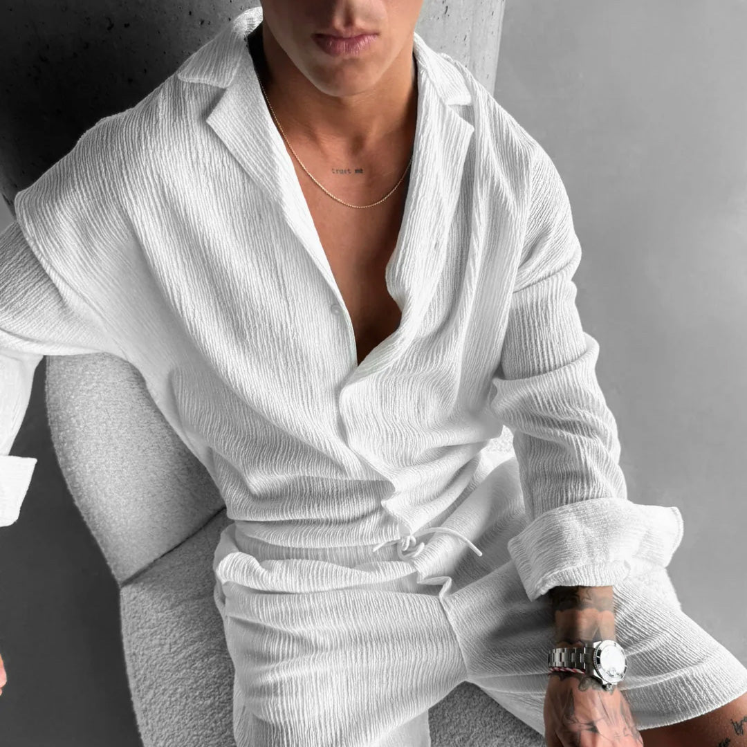 WHITE COTTON CRUSH RELAXED FIT TEXTURED SHIRT