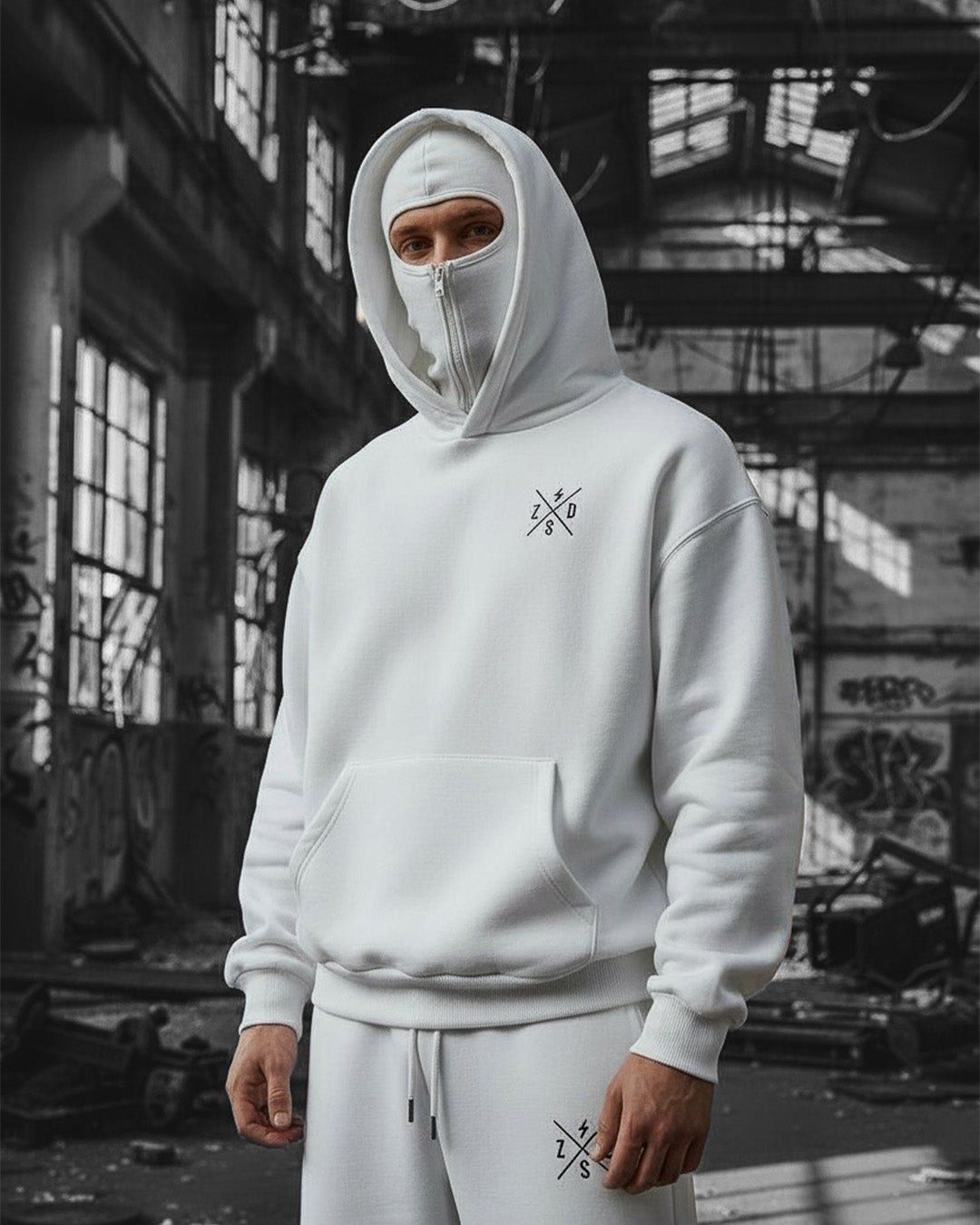 Zapped Balaclava Ninja Hoodie - White