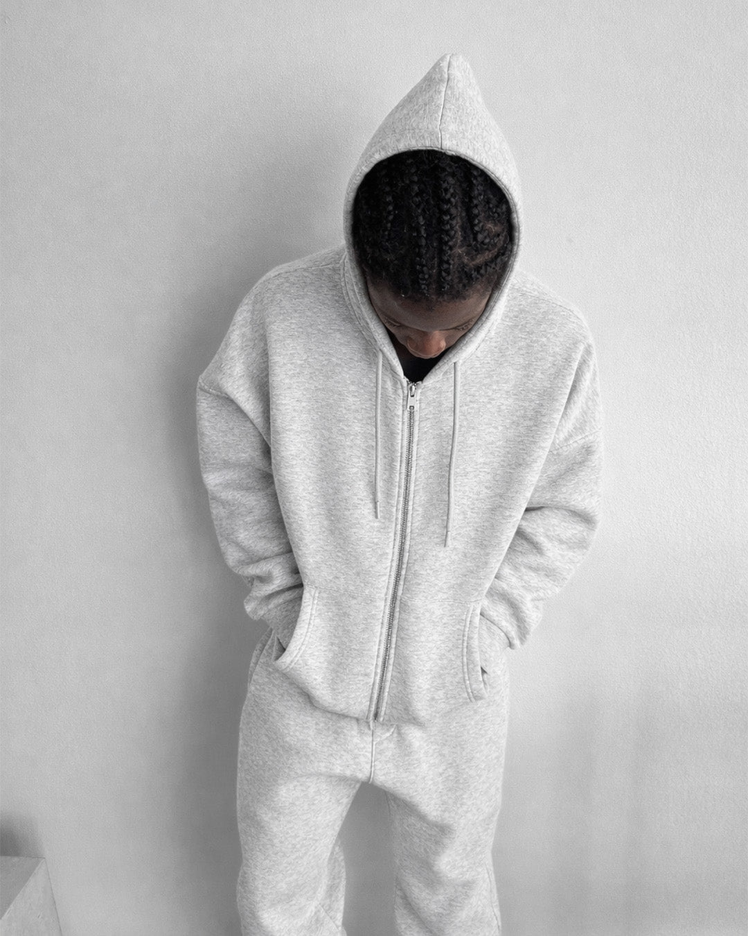 BASIC PLAIN ZIPPER HOODIE UNISEX - GRAY