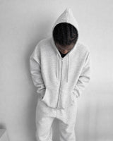BASIC PLAIN ZIPPER HOODIE UNISEX - GRAY