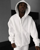 BASIC PLAIN ZIPPER HOODIE UNISEX - WHITE