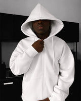 BASIC PLAIN ZIPPER HOODIE UNISEX - WHITE