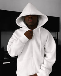 BASIC PLAIN ZIPPER HOODIE UNISEX - WHITE