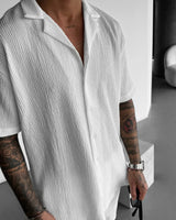 WHITE COTTON CRUSH RELAXED FIT SHORT SLEEVE SHIRT