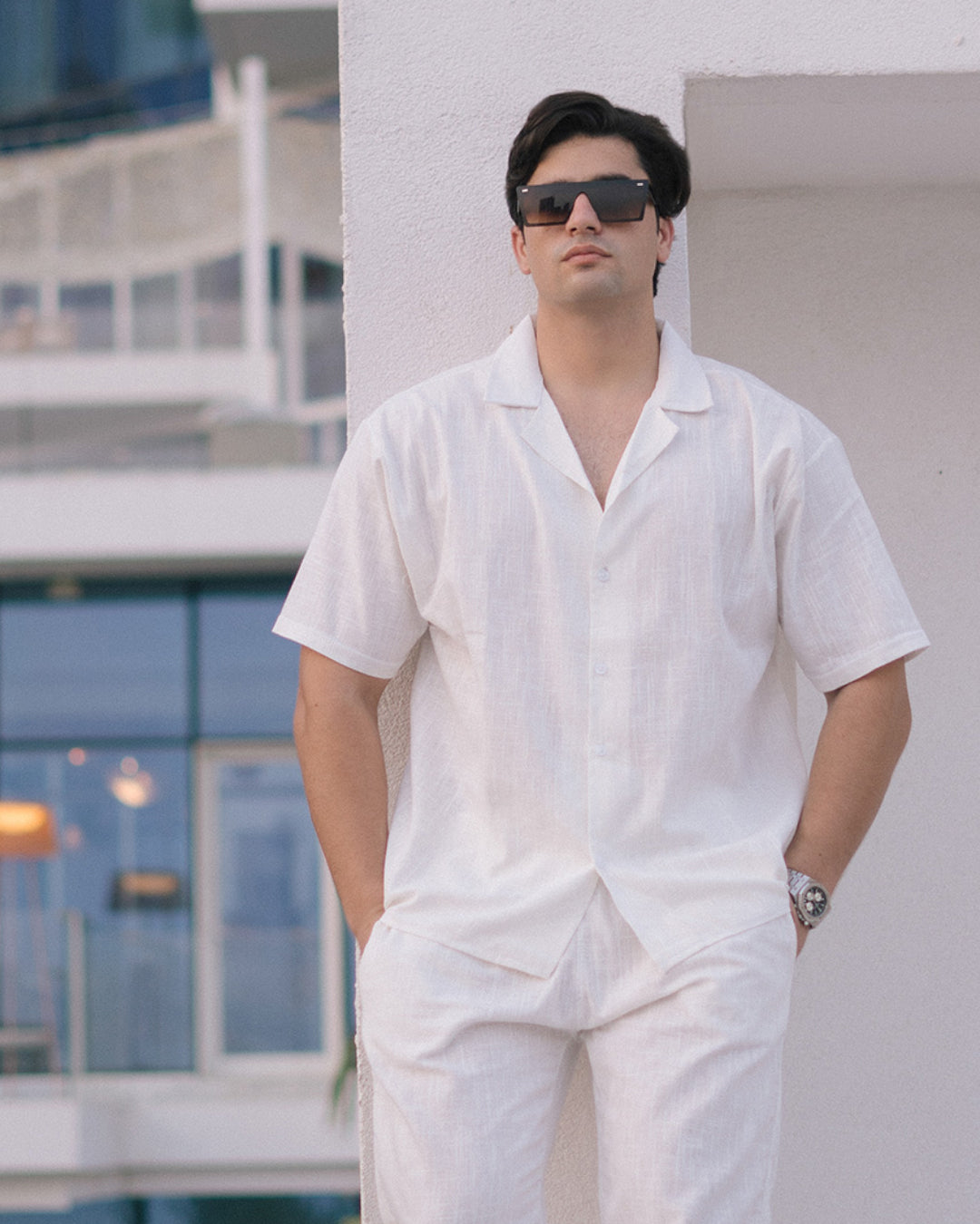 CLASSIC BOWLING LINEN SHIRT - WHITE