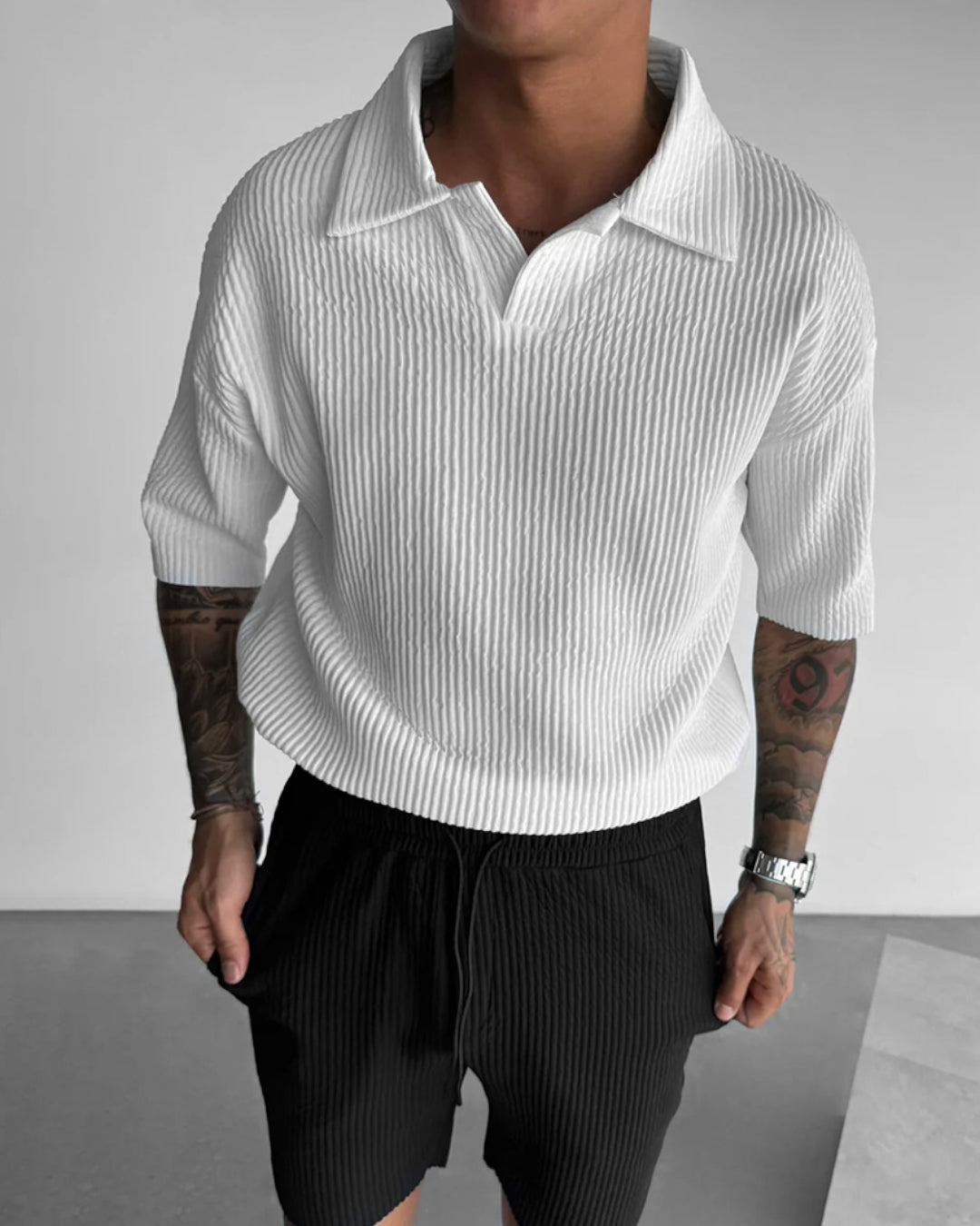 OVERSIZE RIBBED POLO T-SHIRT - WHITE