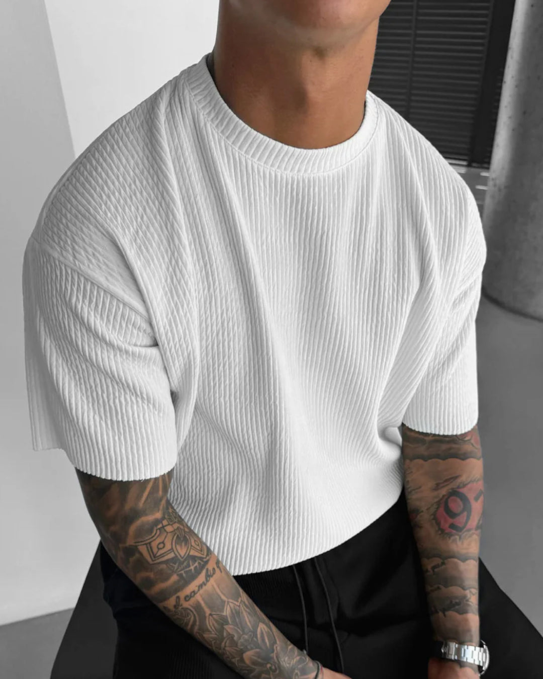 OVERSIZE RIBBED T-SHIRT - WHITE