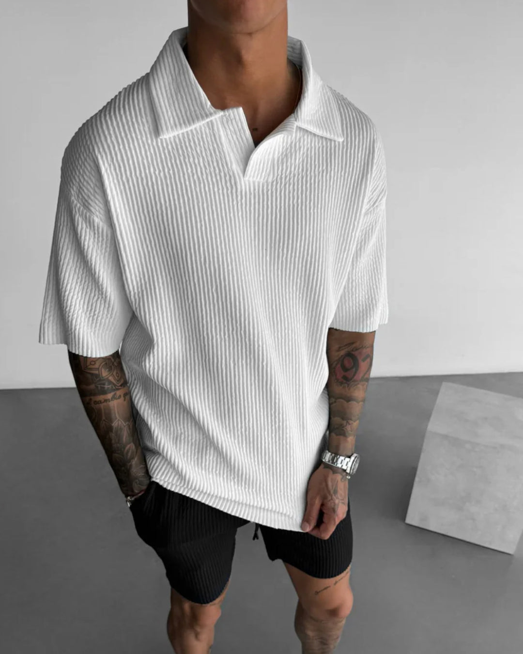 OVERSIZE RIBBED POLO T-SHIRT - WHITE