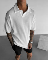 OVERSIZE RIBBED POLO T-SHIRT - WHITE