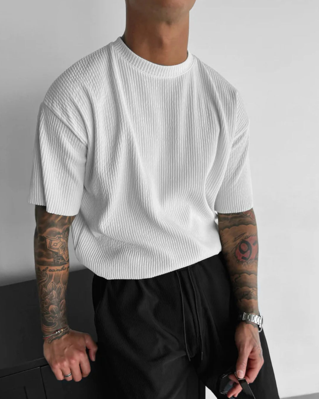 OVERSIZE RIBBED T-SHIRT - WHITE