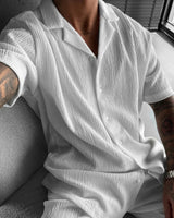 WHITE COTTON CRUSH RELAXED FIT SHORT SLEEVE SHIRT