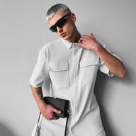 Double Pocket Half Sleeves Shirt & Trouser Set - White