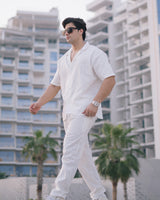 SIGNATURE LOOSE FIT RICH LINEN CORD SET - WHITE