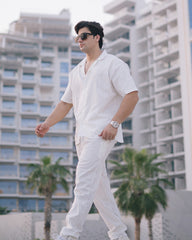 SIGNATURE LOOSE FIT RICH LINEN CORD SET - WHITE