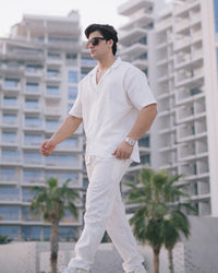 SIGNATURE LOOSE FIT RICH LINEN CORD SET - WHITE