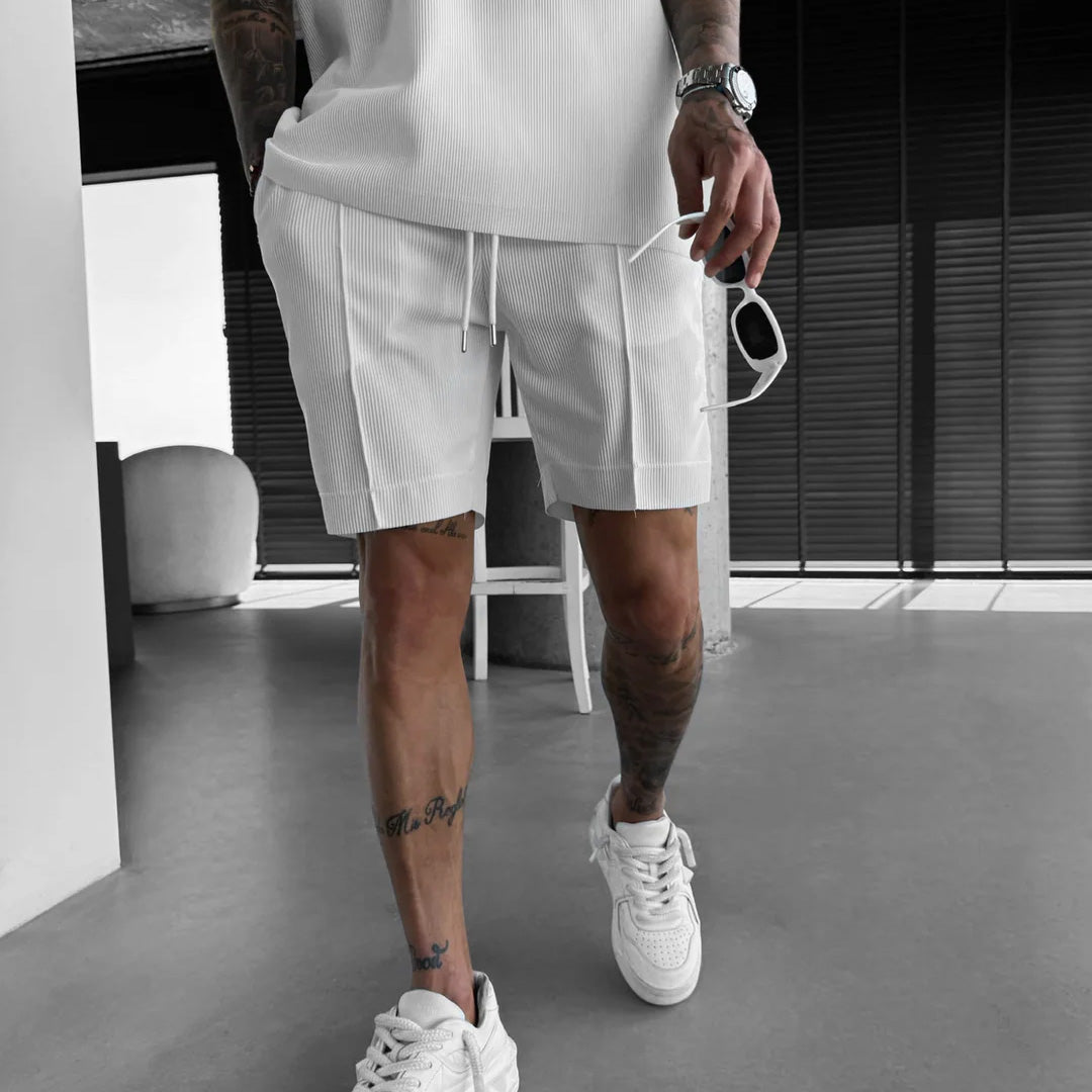 LOOSE FIT TEXTURED SEAM SHORTS - WHITE