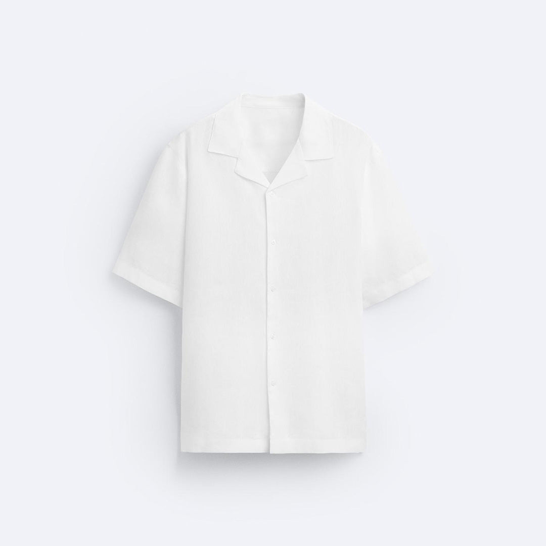 RELAXED FIT BOWLING LINEN SHIRT - WHITE