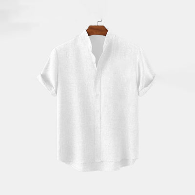 BAN COLLAR FULL LINEN SHIRT - WHITE - Zapped
