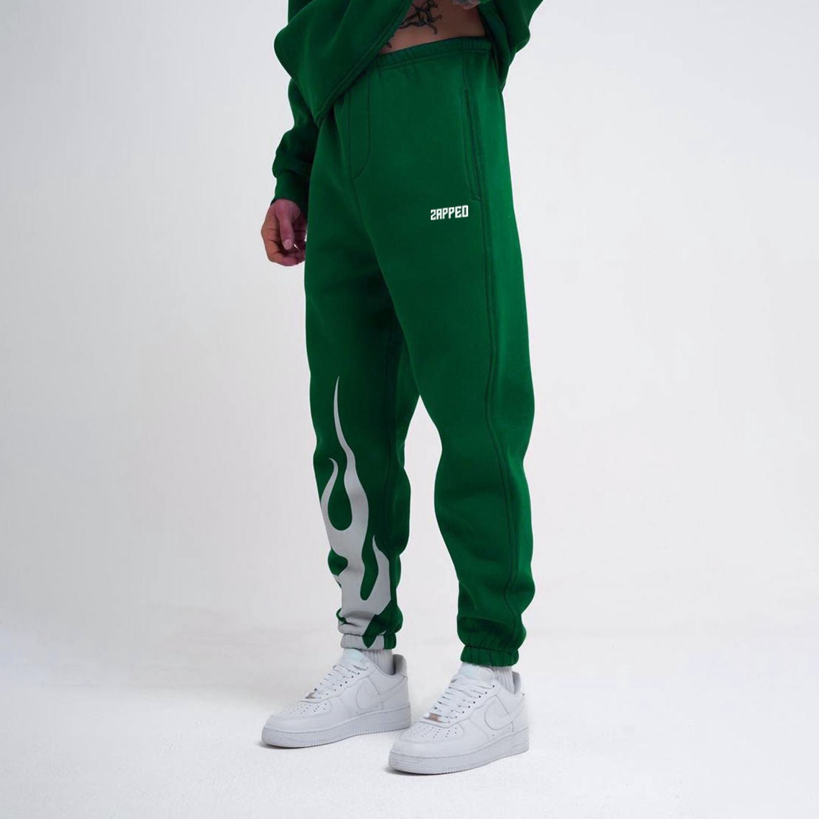 Relaxed Flame Printed Joggers - Green