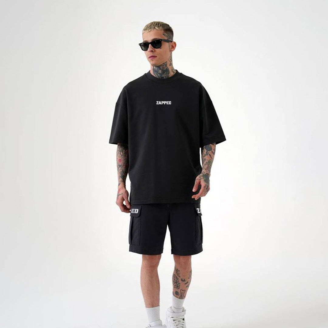 Zapped Oversize T-Shirt & Cargo Short Set - Black