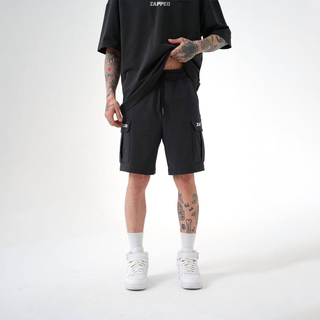 Zapped Oversize T-Shirt & Cargo Short Set - Black