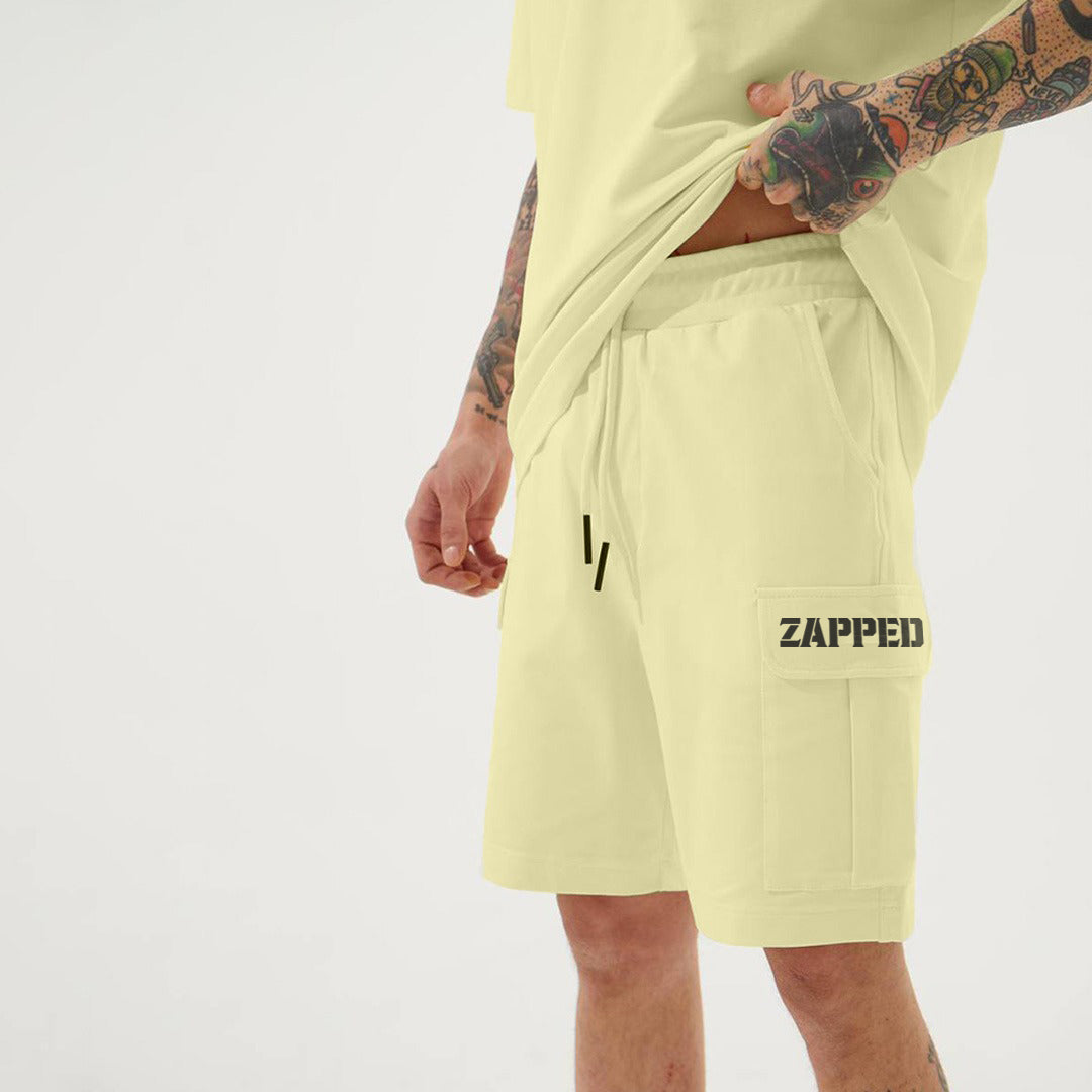 Zapped Oversize T-Shirt & Cargo Short Set - Yellow
