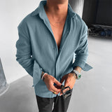 OVERSIZE RIBBED FULL SLEEVES SHIRT - BLUE