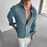 OVERSIZE RIBBED FULL SLEEVES SHIRT - BLUE