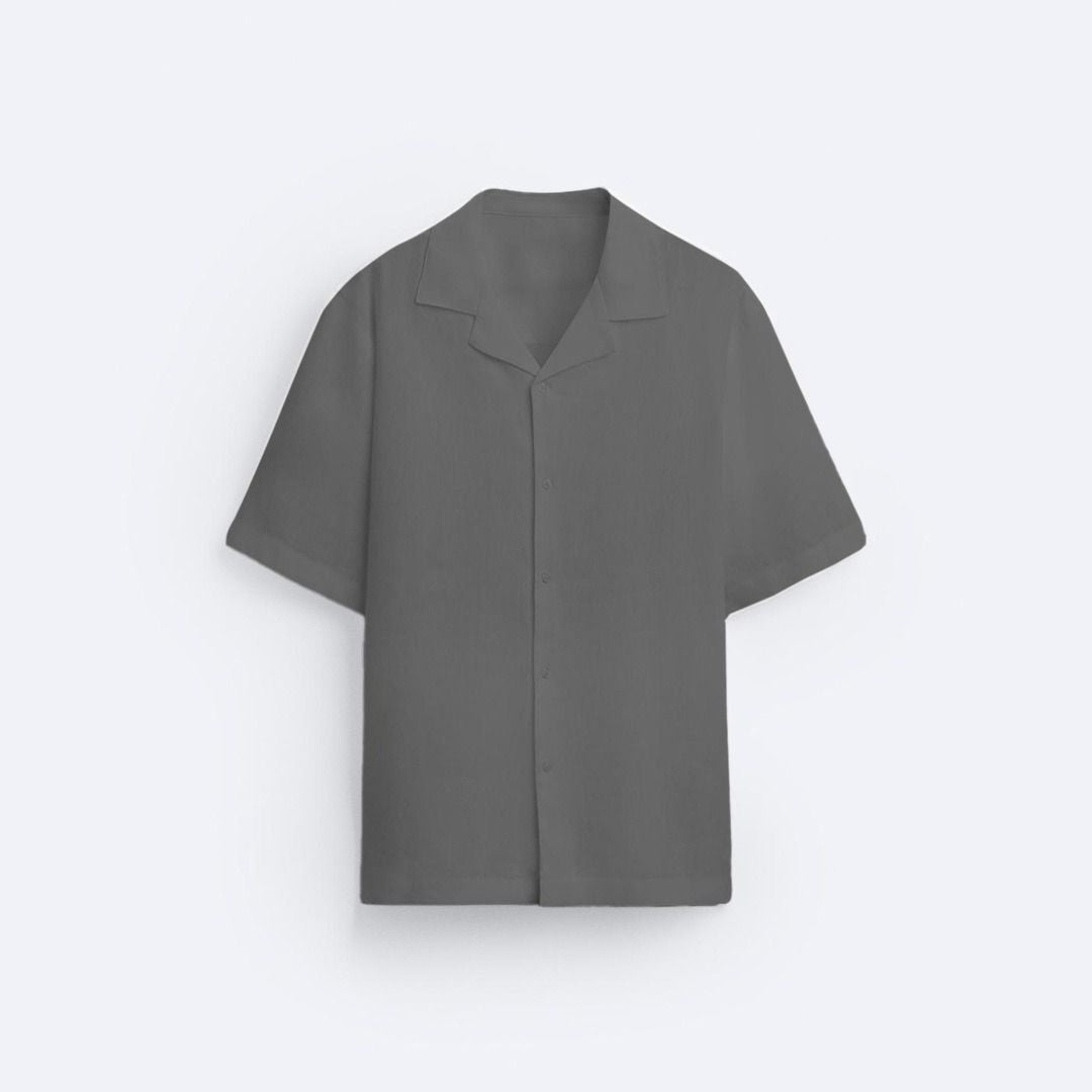 RELAXED FIT BOWLING LINEN SHIRT - GRAY