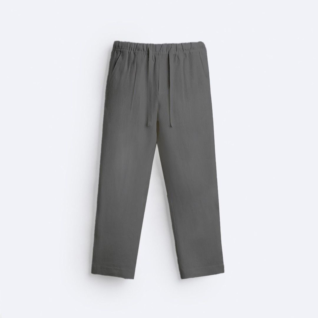 LINEN JOGGER TROUSERS - GRAY
