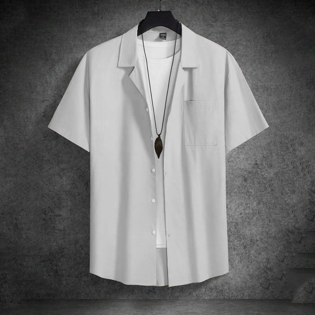 White Solid Collar Button Up Shirt