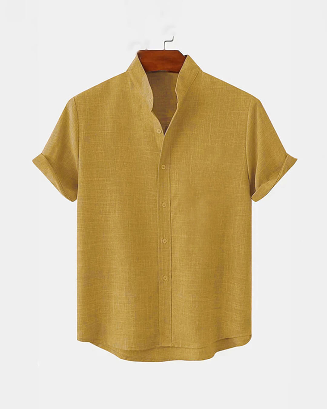 BAN COLLAR LINEN SHIRT - YELLOW