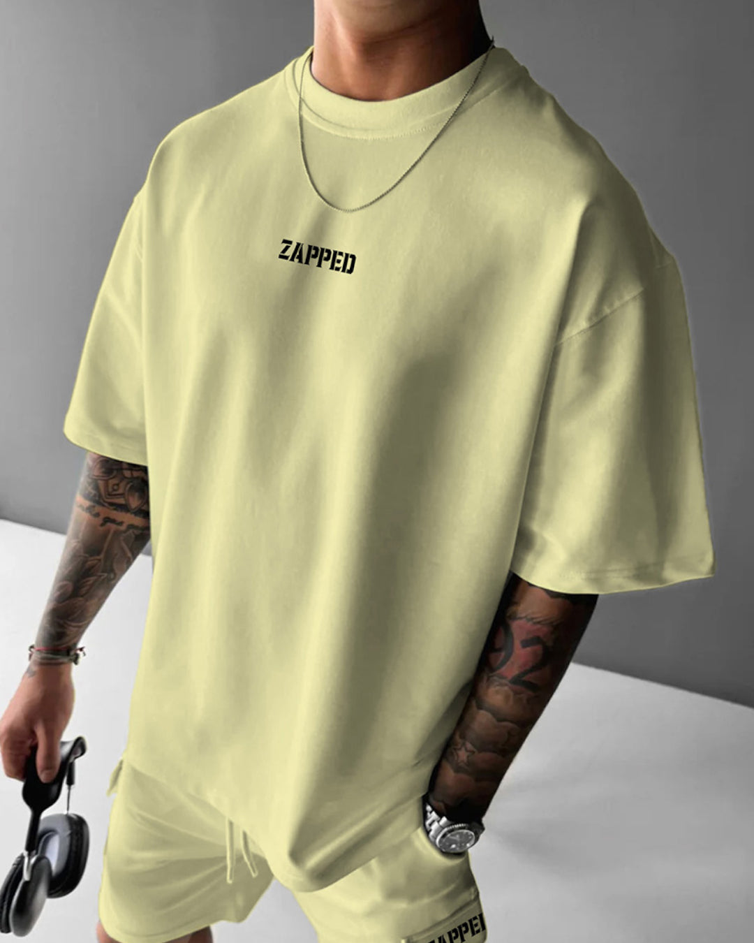 ZAPPED OVERSIZE CREW NECK COTTON T-SHIRT - LEMON