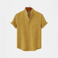 BAN COLLAR FULL LINEN SHIRT - YELLOW