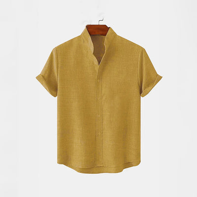 BAN COLLAR LINEN SHIRT - YELLOW