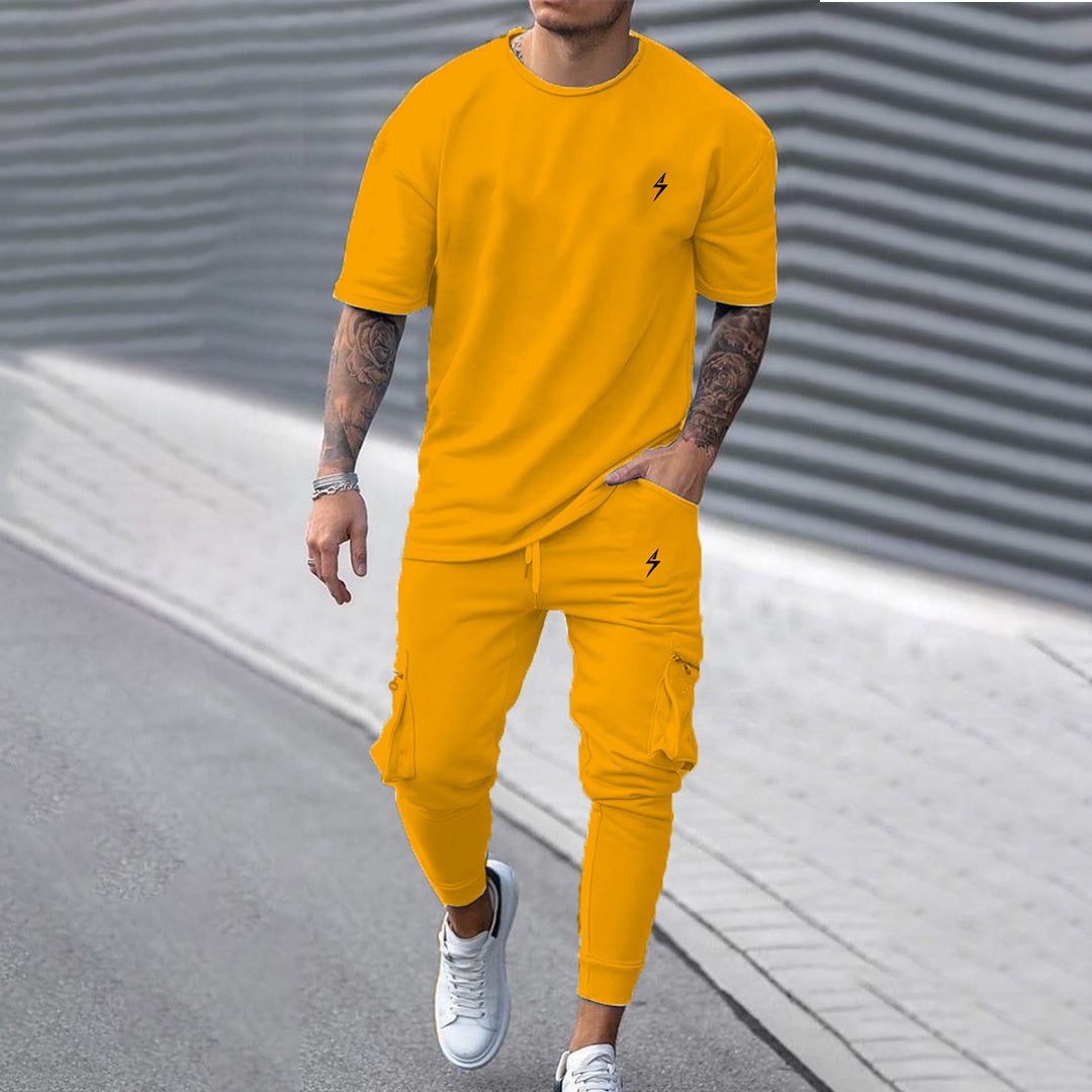 Mustard Men's Tracksuits T-Shirt and Pants Set Outfit