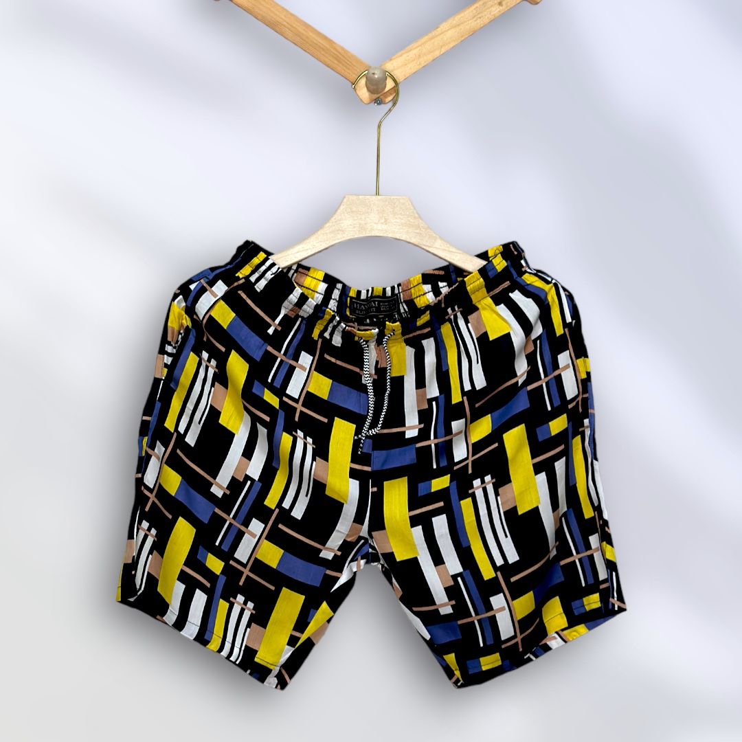 Men's Yellow Black  Cotton Digital Printed Night & Loungewear Suit Set
