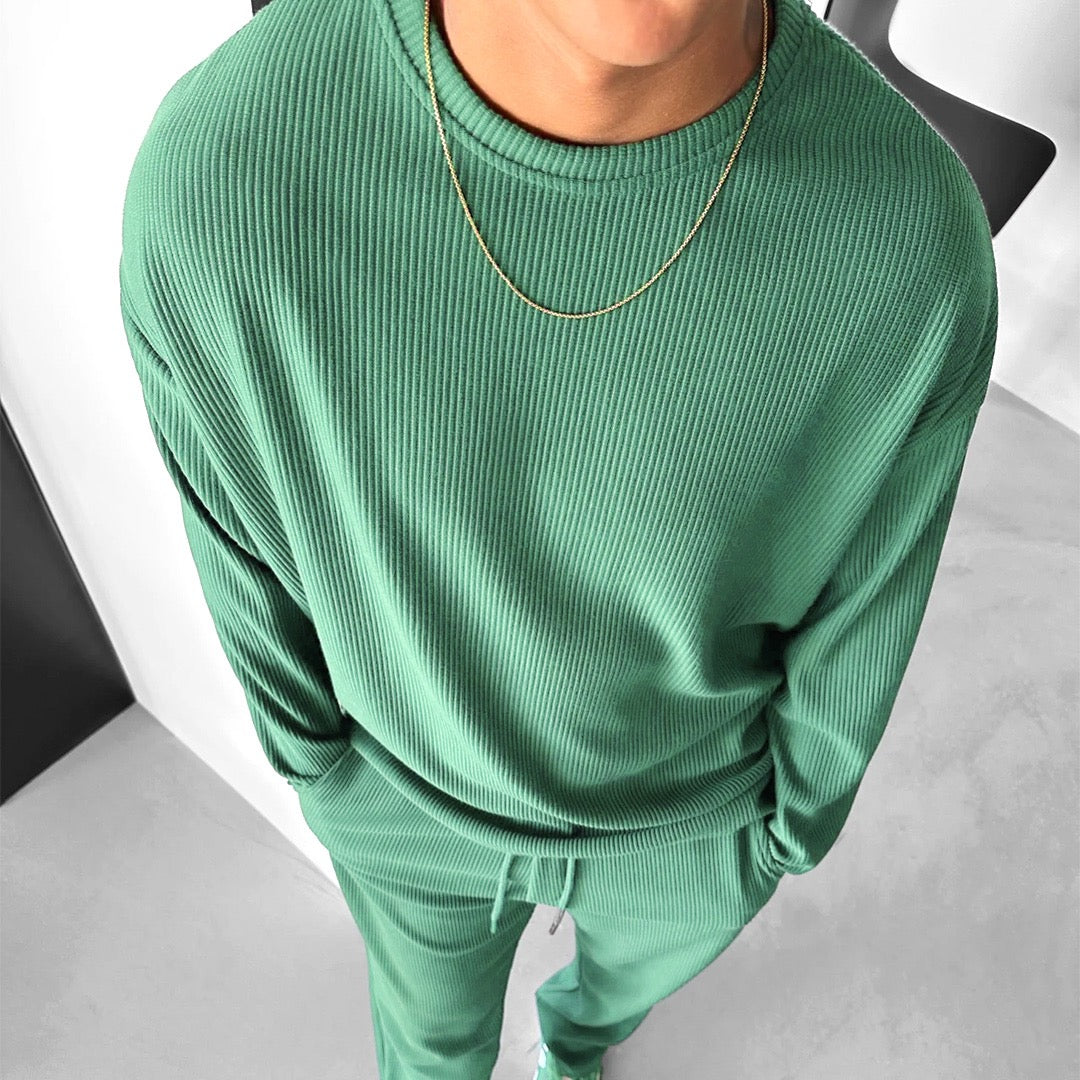Zapped Oversized Full sleeve  O Neck T-Shirt & Trouser Set - Green
