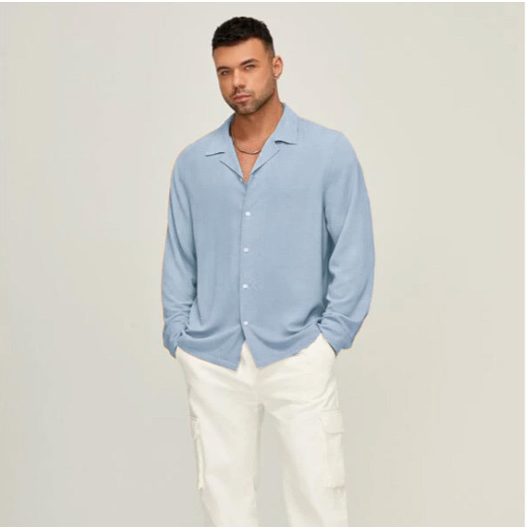 Blue Full sleeves oversize shirt cotton linen