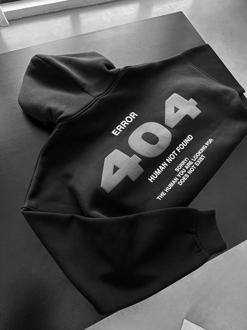 ERROR 404 DROP SHOULDER HOODIE - BLACK GRAY