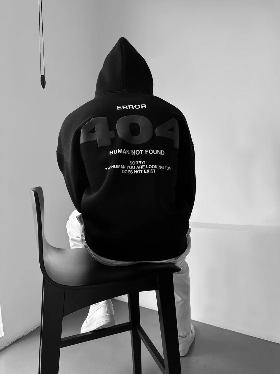 ERROR 404 DROP SHOULDER HOODIE - BLACK GRAY