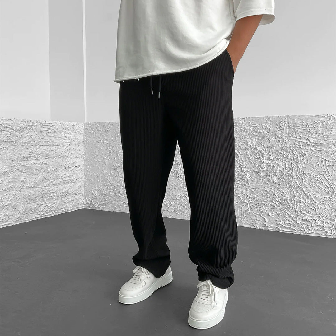 LOOSE FIT RIBBED PANTS - BLACK