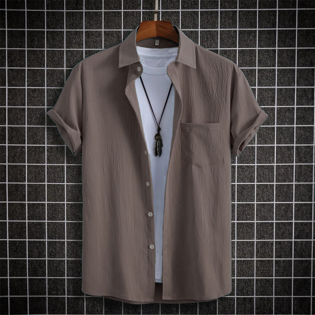 Beige Solid Collar Button Up Shirt