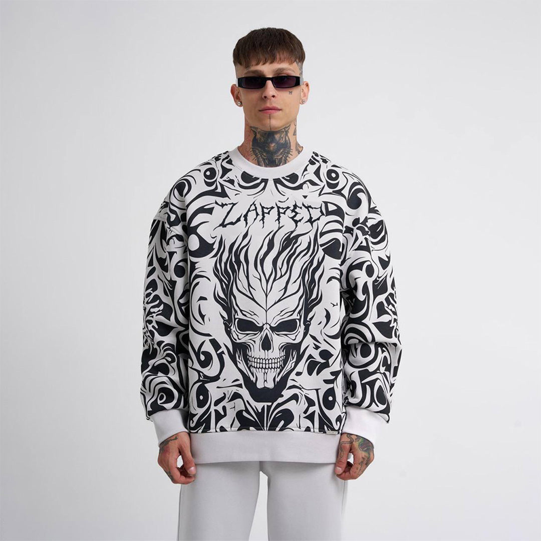 Oversize Ethnical Skull Sweatshirt - White