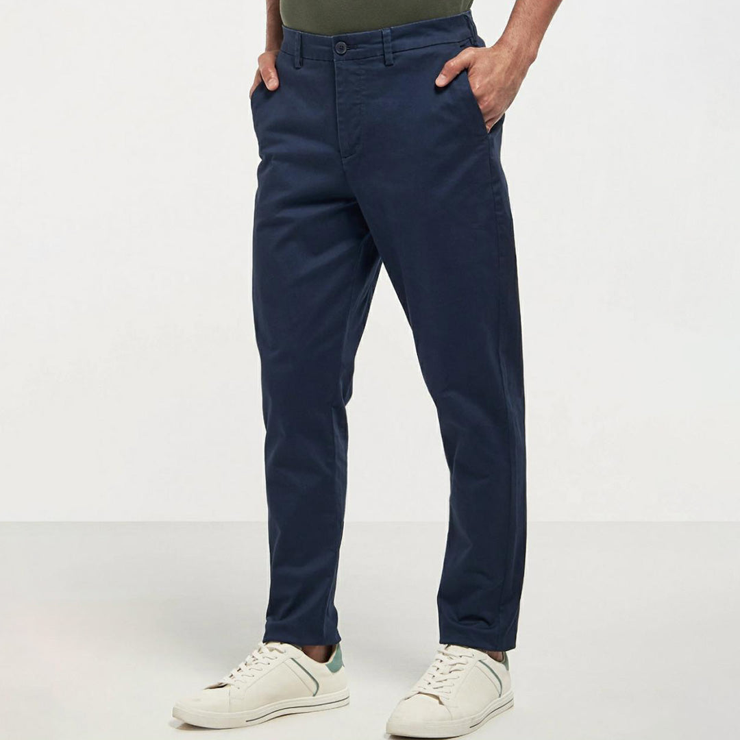 Dark Blue Regular Fit Chinos with Button Closure and Pockets