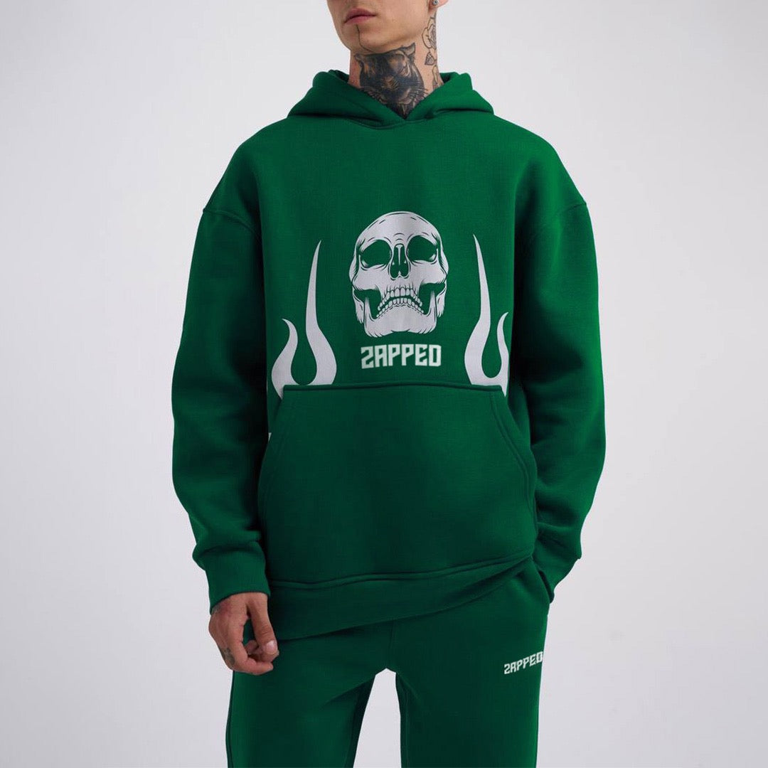 Zapped Oversize Skull Hoodie Cord Set - Green.